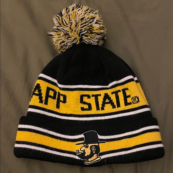 Accessories - Appalachian State University Pom-Pom Beanie - Black and Yellow